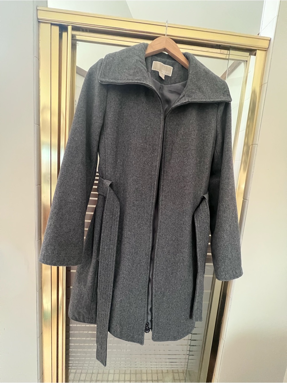 Michael Kors Charcoal Gray Belted Wool-Blend Trench Coat
